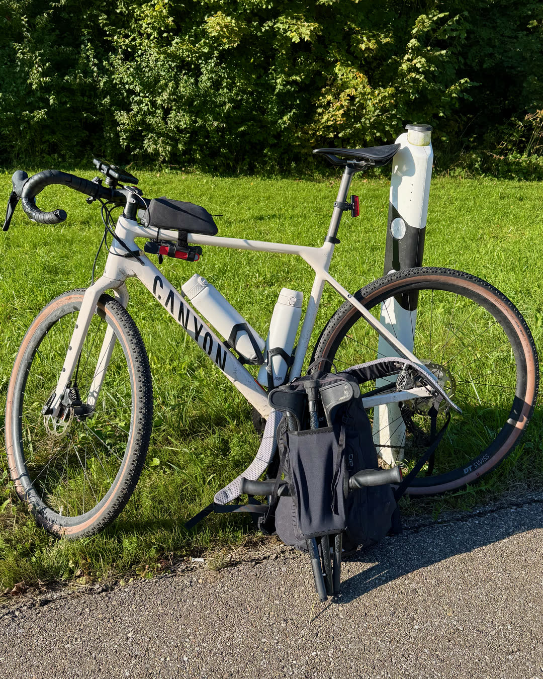 Road bike leaned at the roadside on the ride to Interlaken